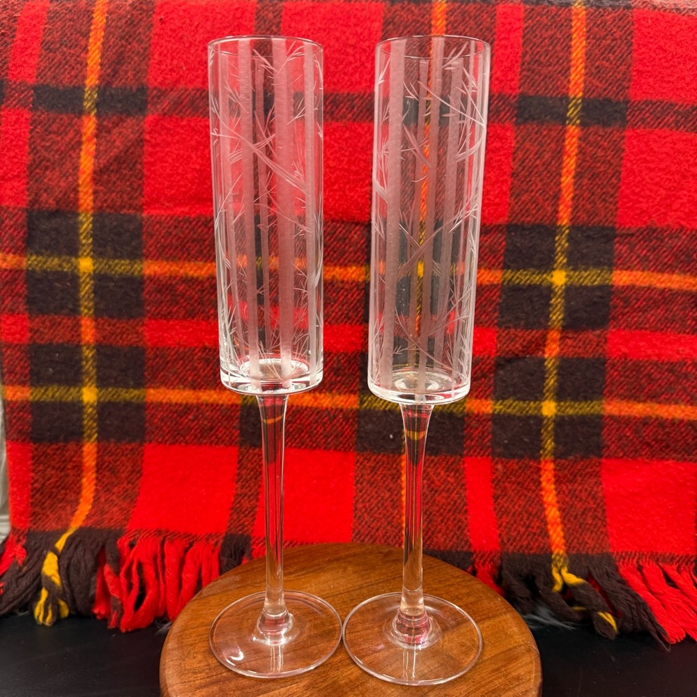 Set of 2 Birch Champagne Flutes Glasses ARTISAN Made New Year Barware Drinkware